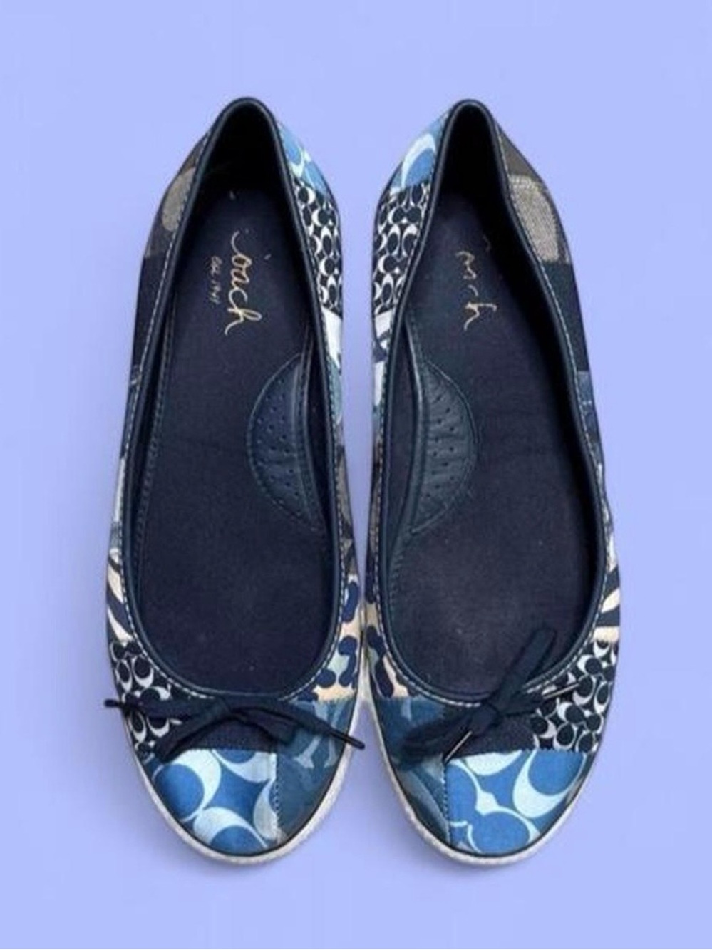 Y2K Coach Blue Multitone Signature Patchwork Ballet Flats
